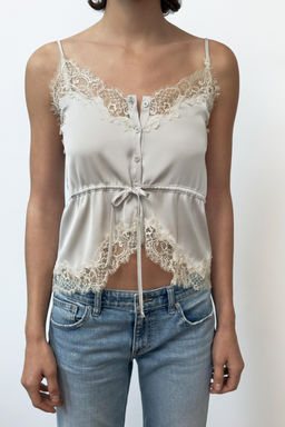 TOP SATINADO ENCAJE / Gris perla - Zara фото 3