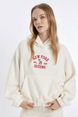 Coool Loose Fit Y?lbas? Temal? Kapusonlu Kanguru Cepli Polar Sweatshirt