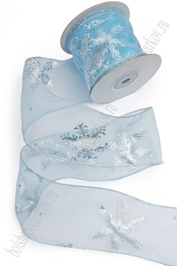 Лента органза с декоративным швом "Снежинки" 6 см*10 ярд (SF-7333) голубой №1093