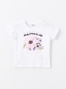 Bisiklet Yaka Bask?l? K?sa Kollu K?z ?ocuk Ti??rt