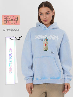 Теплое худи женское голубое с надписью Snegurochka