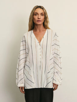 Блузка из хлопка в полоску / Zarina фото 3