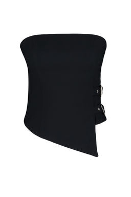 Trendyolmilla Siyah Straplez Fitted Kemer Toka Detayl? Dokuma Bluz TWOSS24BZ00349 фото 15