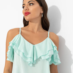 Топ из вискозы с воланами, Смотри не засмотрись (мятный) - Charutti фото 3