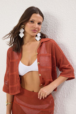 TRENDYOLMILLA Kiremit Triko Plaj Gomlek TBESS25GO00017  фото 3