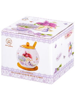 Сахарница 620 мл 11*11*12 см Лаванда + ложка + дер. крышка на дер. подставке NEW BONE CHINA - Elan gallery фото 27