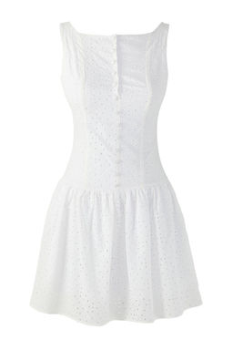 TRENDYOLMILLA Limited Edition Beyaz Etegi Belden Ac?lan Dugme Detayl? Brode Mini Dokuma Elbise TWOSS25EL00521 фото 3