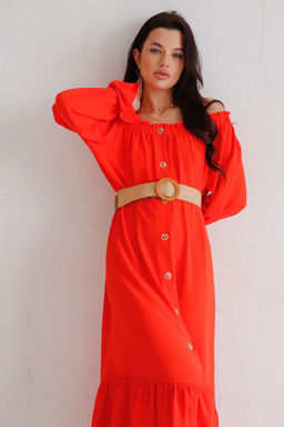 Длинное платье с открытыми плечами красное - Martichelli фото 14