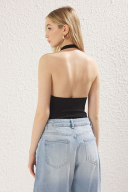 TRENDYOLMILLA Mavi Y?lan Bask?l? Degaje Yaka Vucuda Oturan Alttan C?tc?tl? Esnek Orme Body TWOSS25BD00009 фото 11