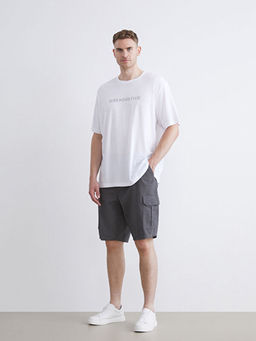 B?y?k Beden Bisiklet Yaka Bask?l? Penye Erkek Ti??rt