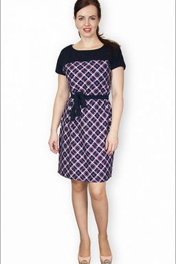 Платье с поясом интерлок - пенье, клетка розовый (317-2) - Плиона фото 2