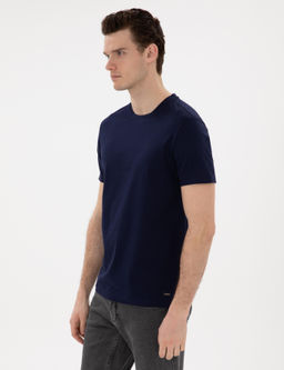 Lacivert Slim Fit Merserize Basic Ti__rt