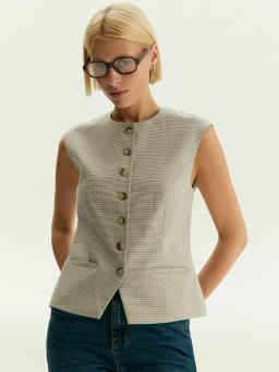 Однобортный жилет с принтом гусиная лапка, GL118/cage