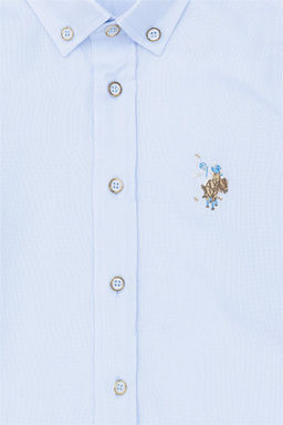 Голубая базовая рубашка с длинным рукавом для мальчика - U.s. polo assn фото 4