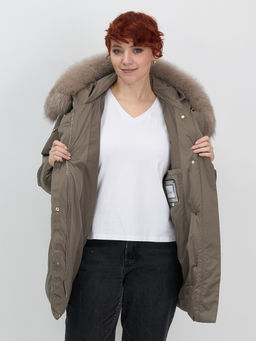 Куртка зимняя женская с мехом и капюшоном тренд коричневого цвета 7639K - Visdeer фото 9