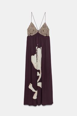 VESTIDO ESTAMPADO FLORAL ABALORIOS / Burgundy - Zara фото 5