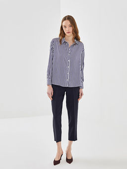 ?izgili Uzun Kollu Oversize Saten Kad?n G?mlek