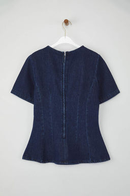Ozel Koleksiyon Koyu Mavi K?sa Kollu Volanl? Denim Bluz TWOAW26BZ00050 - Trendyolmilla фото 2