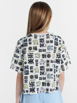 Футболка для девочек белая с принтом иероглифы - Mark formelle фото 5