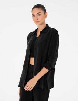 Siyah Comfort Fit Kupro Kuma_ Uzun Kollu G_mlek