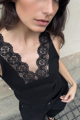 RIBBED LACE T-SHIRT - Zara фото 9