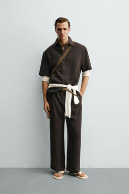 PANTAL?N RELAXED FIT 100% LINO / Marr?n oscuro