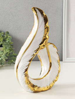 Фигура керамика «Изогнутое пёрышко», белый с золотом, 9×17.5×29.5 см
