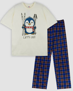 Пижама мужская (футболка+брюки) 942 молочный/синяя клетка 1050 Be Friends  фото 3