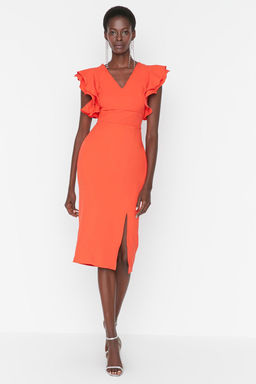 TRENDYOLMILLA Siyah Astarl? F?rf?r Detayl? Dokuma S?k Abiye Elbise TPRSS20EL2661  фото 3