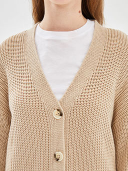 V Yaka Kendinden Desenli Uzun Kollu Kad?n Triko H?rka