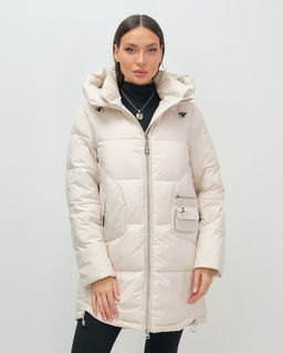 Куртка зимняя женская с капюшоном модная бежевого цвета 3193B - Visdeer фото 8