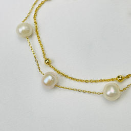 Браслет на цепочке двойной с Жемчугом 17 см +