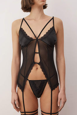 Siyah Tul Bacak Bantl? Kaps?z Ic Camas?r? Tak?m? THMAW26CC00022 - Trendyolmilla фото 3