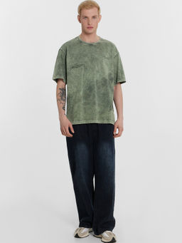 Футболка мужская серая с обработкой эйсид ACID WASH серый +печать 111858