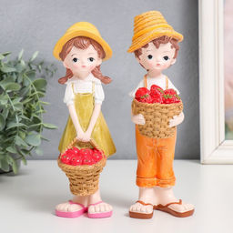 Цена за 2 шт. Фигурка полистоун «Мальчик. Девочка с фруктовой корзинкой», 6×6×20 см, МИКС