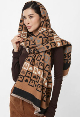 в составе ШЕРСТЬ и КАШЕМИР Большой, мягкий, теплый двусторонний палантин с принтом.