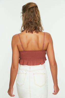 Trendyolmilla Beyaz Crop Dokuma Flaml? Pamuk F?rf?rl? Plaj Bluz TBESS21BZ0661  фото 9