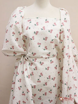 Плательный хлопок Вишенки с горошком на белом цв.пыльно-розовый, ш.1.45м, хлопок-100%, 115гр/м.кв - Купава фото 6