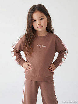 Kalp ve Yaz? Bask?l? K?z ?ocuk Soft Touch Sweatshirt
