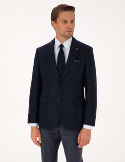 Lacivert Slim Fit Y_n _pek Kar___ml_ Ceket