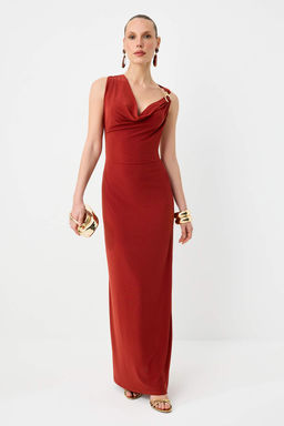 Kiremit Aksesuar Detayl? Astarl? Orme Maxi Abiye & Mezuniyet Elbisesi TPRSS26AE00118