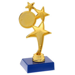 Цена за 2 шт. Кубок, наградная фигура под нанесение «Три звезды», золото, подставка пластик синяя, 15.5 см