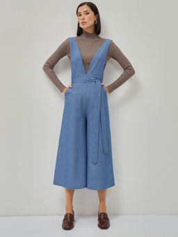 Комбинезон с брюками-кюлотами из костюмной однотонной джинсовой ткани