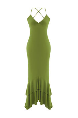 Yag Yesili Bal?k Kesim Volanl? Orme Uzun S?k Abiye Gece Mezuniyet Elbisesi TPRSS25AE00148