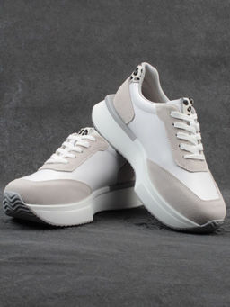 03-YG497-1 WHITE/GREY Кроссовки женские (натуральная кожа)