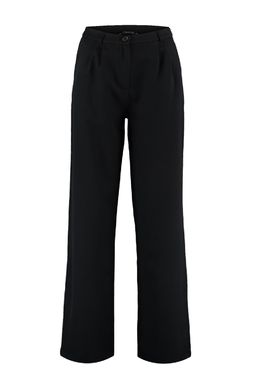 Siyah Wide Leg/Genis Paca Pilili Dokuma Kumas Pantolon TWOAW22PL0475