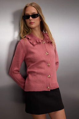 Gul Kurusu Yumusak Dokulu Yakas? F?rf?rl? Metal Dugme Detayl? Triko H?rka TWOAW26HI00106 - Trendyolmilla фото 9