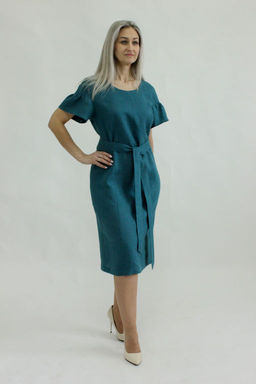 100% ЛЁН Платье ПРЯМОЕ С ПОЯСОМ - Елецкие узоры фото 5