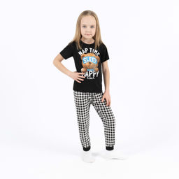 Пижама детская черная клетка принт мишка
