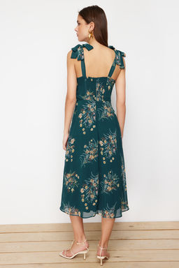 TRENDYOLMILLA Yesil Cicekli A Kesim Y?rtmacl? S?rt? Gipe Detayl? Sifon Astarl? Midi Dokuma Elbise TWOSS24EL00699 фото 11